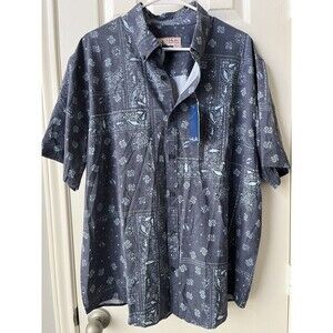 NWT Huk Fishing Kona Shirt Mens XL Short Sleeve Button Down Blue Paisley Bandana